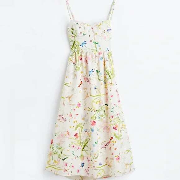 H&M Linen Blend Sweetheart MIDI dress - Picture 1 of 9